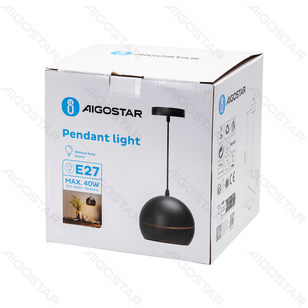 [B10305MO7] IJzeren hanglamp zwart (zonder lichtbron) E27