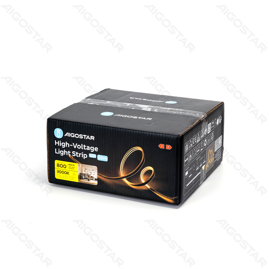 [B10302K9J] Neon LED Strip 230VAC 8*16 met draad 50m 6mm 3000k