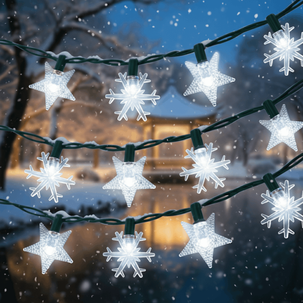 Stern-Schneeflocke von solarbetriebenen Lichtstreifen Kaltweiß 2m+10m