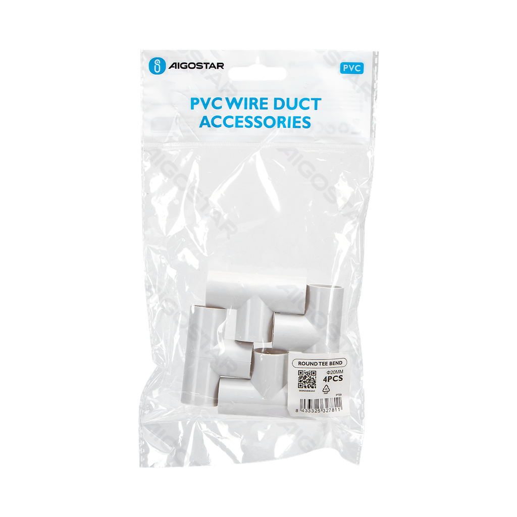 [B20104OD3] Aigostar PVC Rond Draadkanaal T-stuk Bocht Wit 20mm 4ST