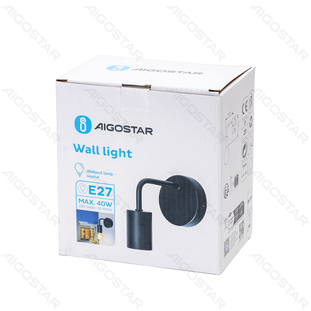 [B10305MP0] Metalen wandlamp zwart (zonder lichtbron) E27
