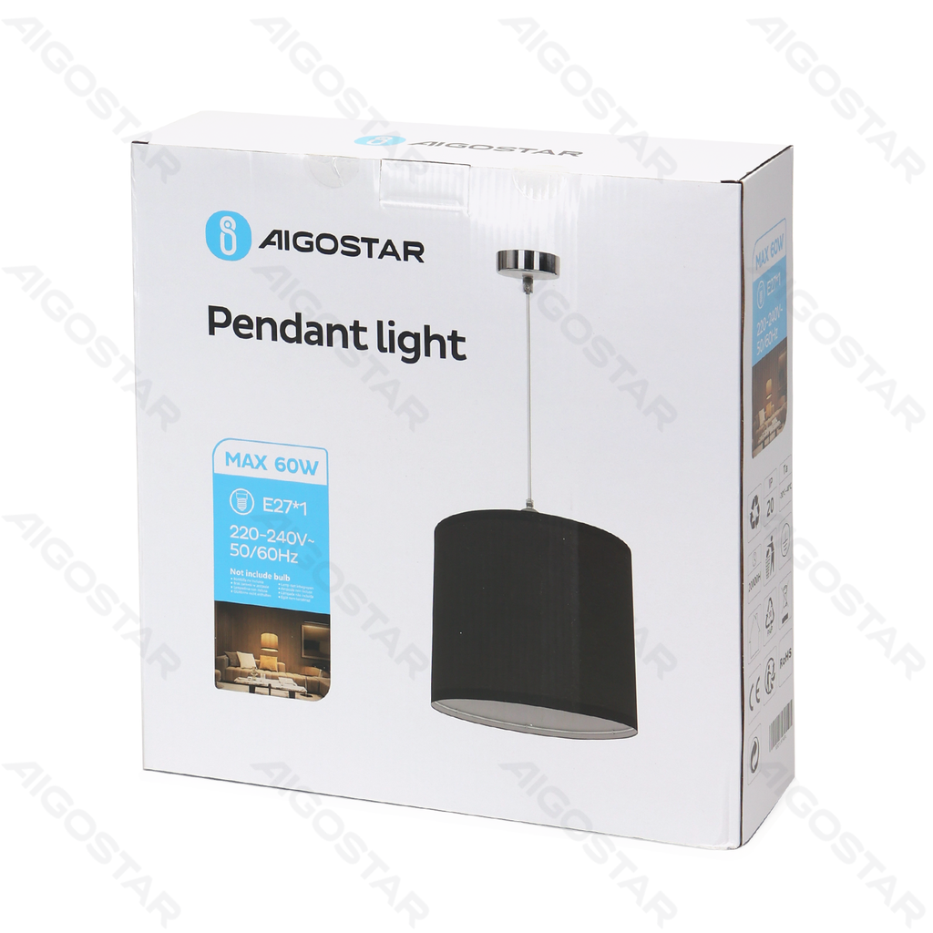 [B10303C39] Fabric Pendant Lamp (Without Light Source) Black E27