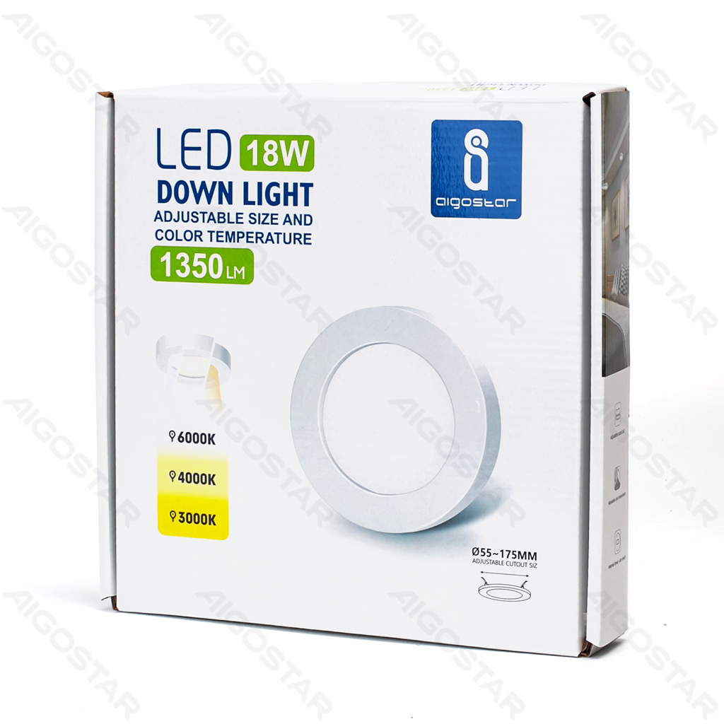 Downlight LED E6 Rond 18W Taille et Température de Couleur Réglables
