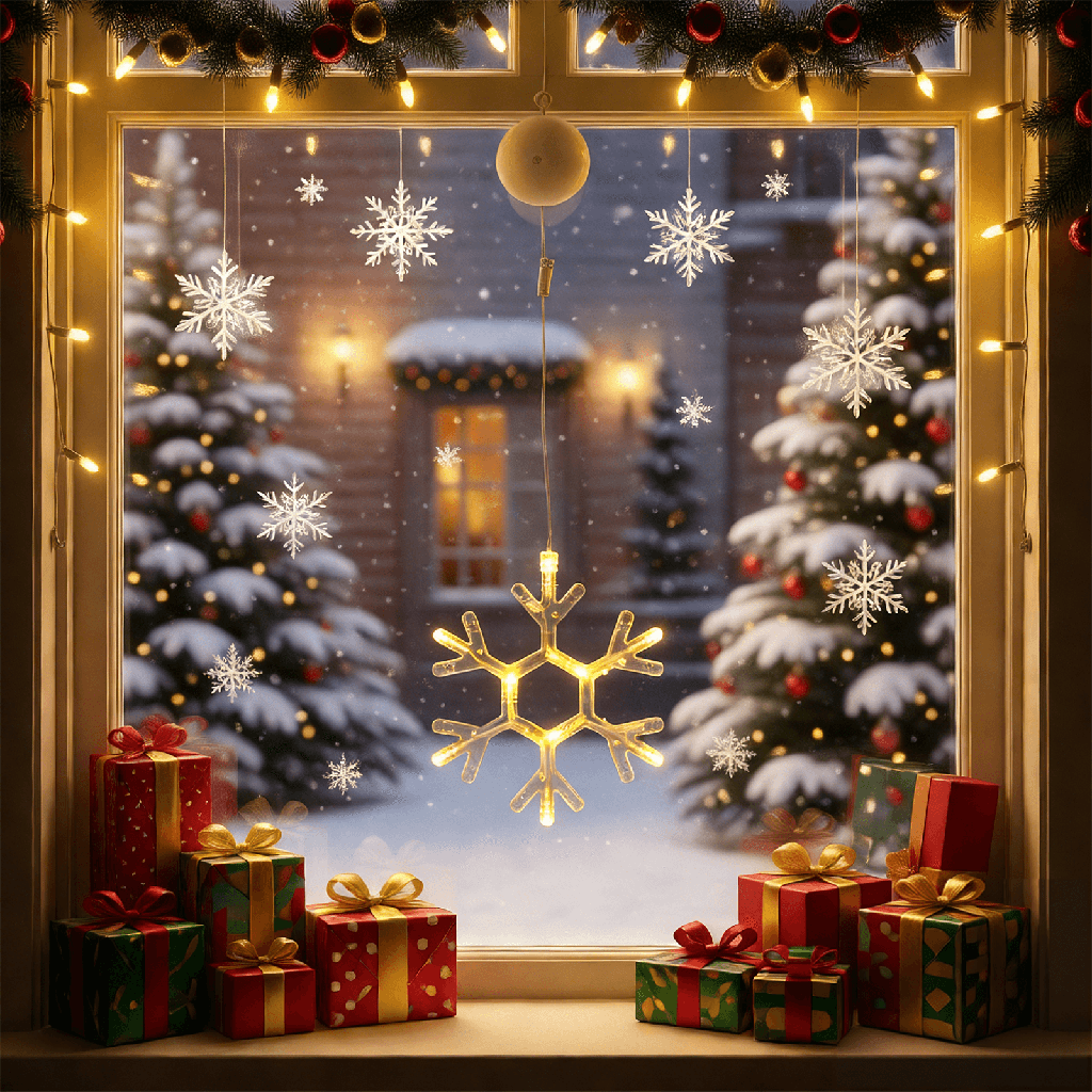 [B10303K5R] Pendentif en forme de flocon de neige fonctionnant sur piles avec ventouse Blanc chaud IP20 Intérieur