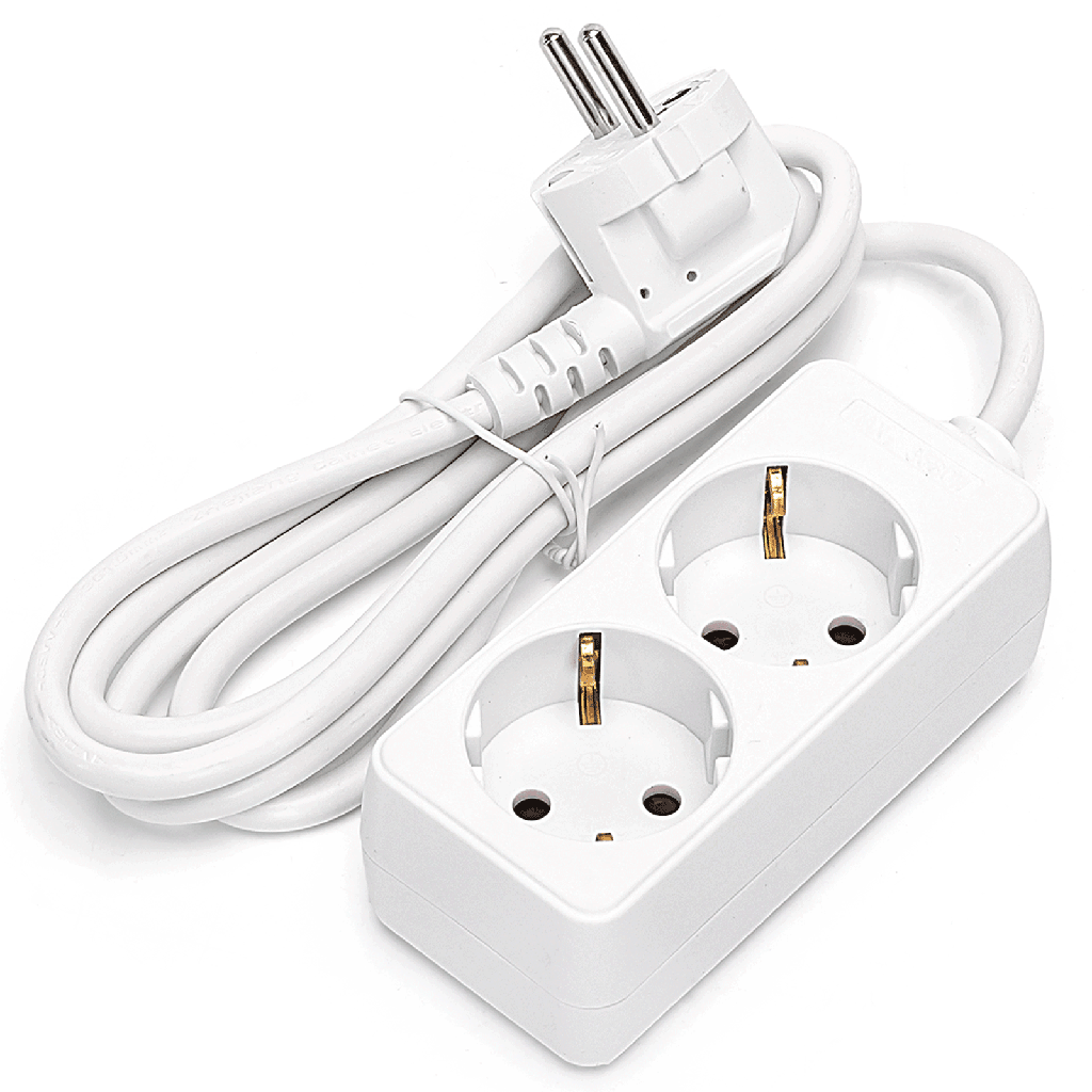 [B20103MNV] Deutsche Doppelsteckdose ohne Schalter 1,5M 3G1,0mm² weiß