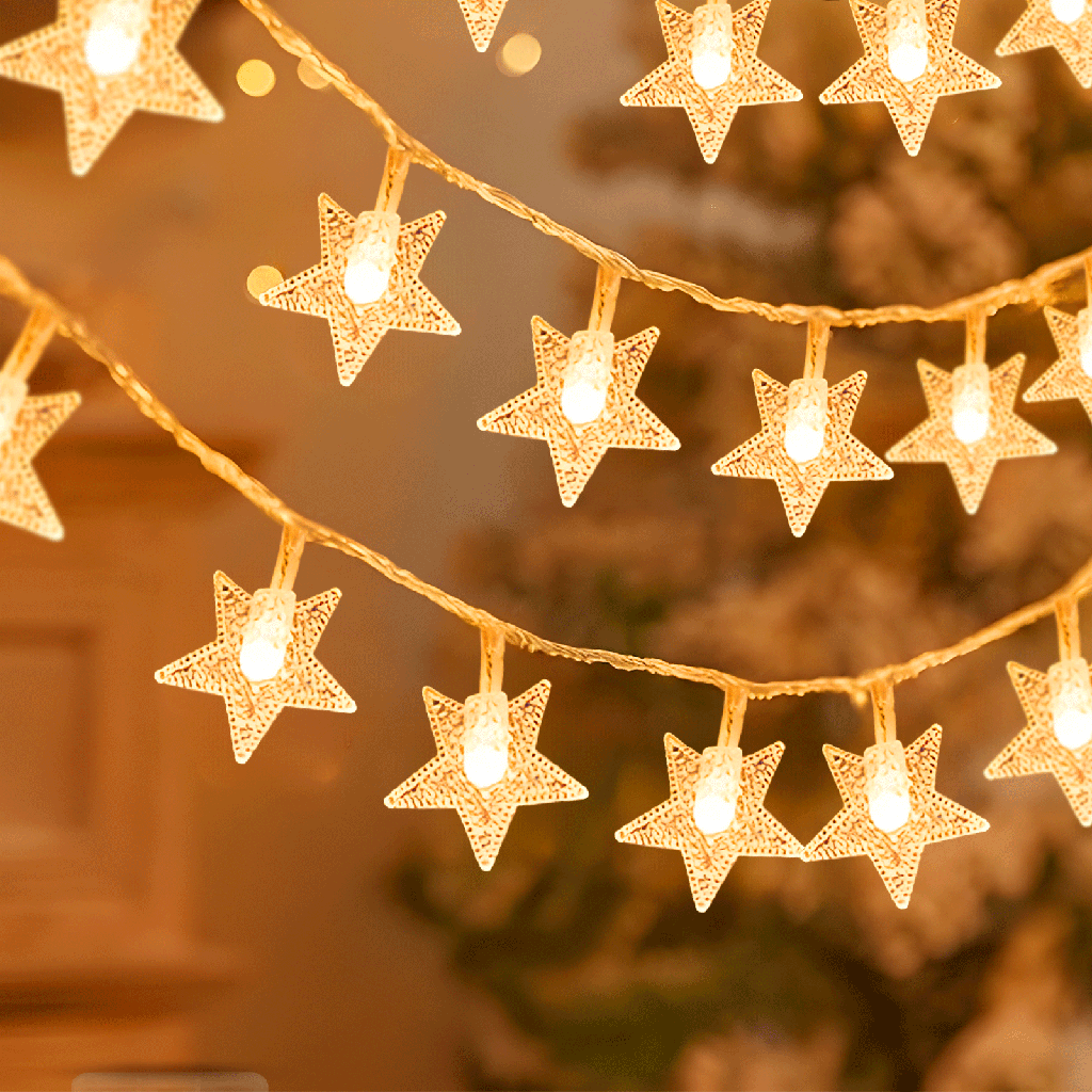 Aigostar Lichtstrook met sterhangertjes 3AA-batterij Warm wit 3m IP20 Binnen