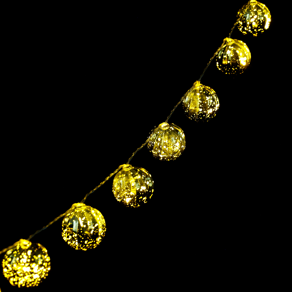 3AA Batterij Lichtsnoer Kerstballen Goud Warm Wit 2m IP44 Binnen/Buiten