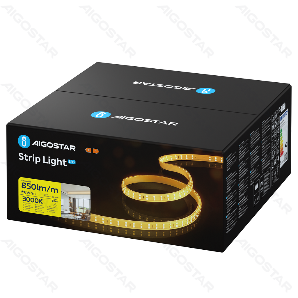 [B10302XSQ] Aigostar Geïntegreerd Circuit LED Lichtstrip 2835-180 Dubbele Rij Geel 50m 10mm