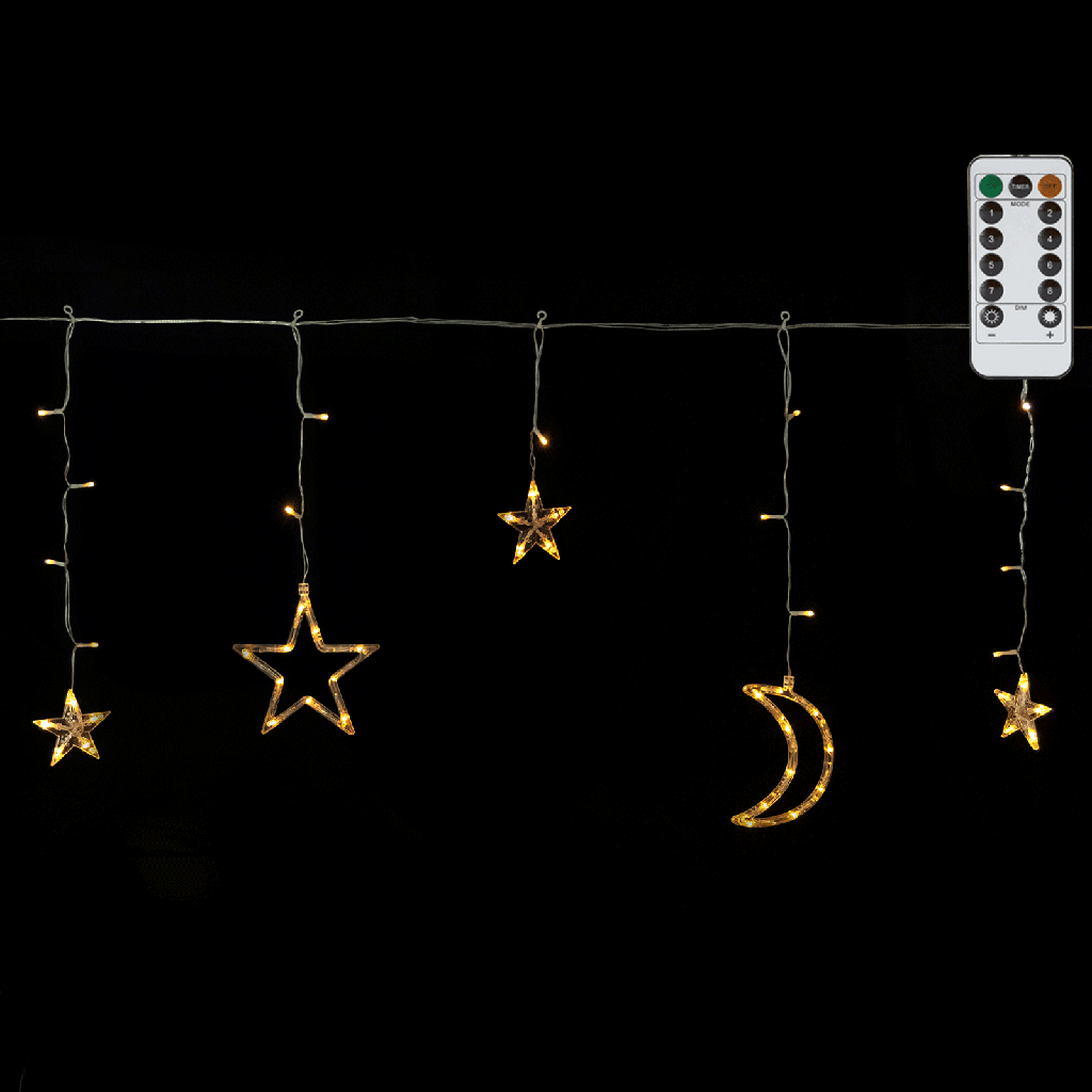 Aigostar Serieel verbindbare laagspanning Ijspegel Wave met maan en ster warm wit 3m+3m*0,6m 12 snoeren 12 strips IP44 Binnen/Buiten