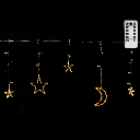 Serieel verbindbare laagspanning Ijspegel Wave met maan en ster warm wit 3m+3m*0,6m 12 snoeren 12 strips IP44 Binnen/Buiten