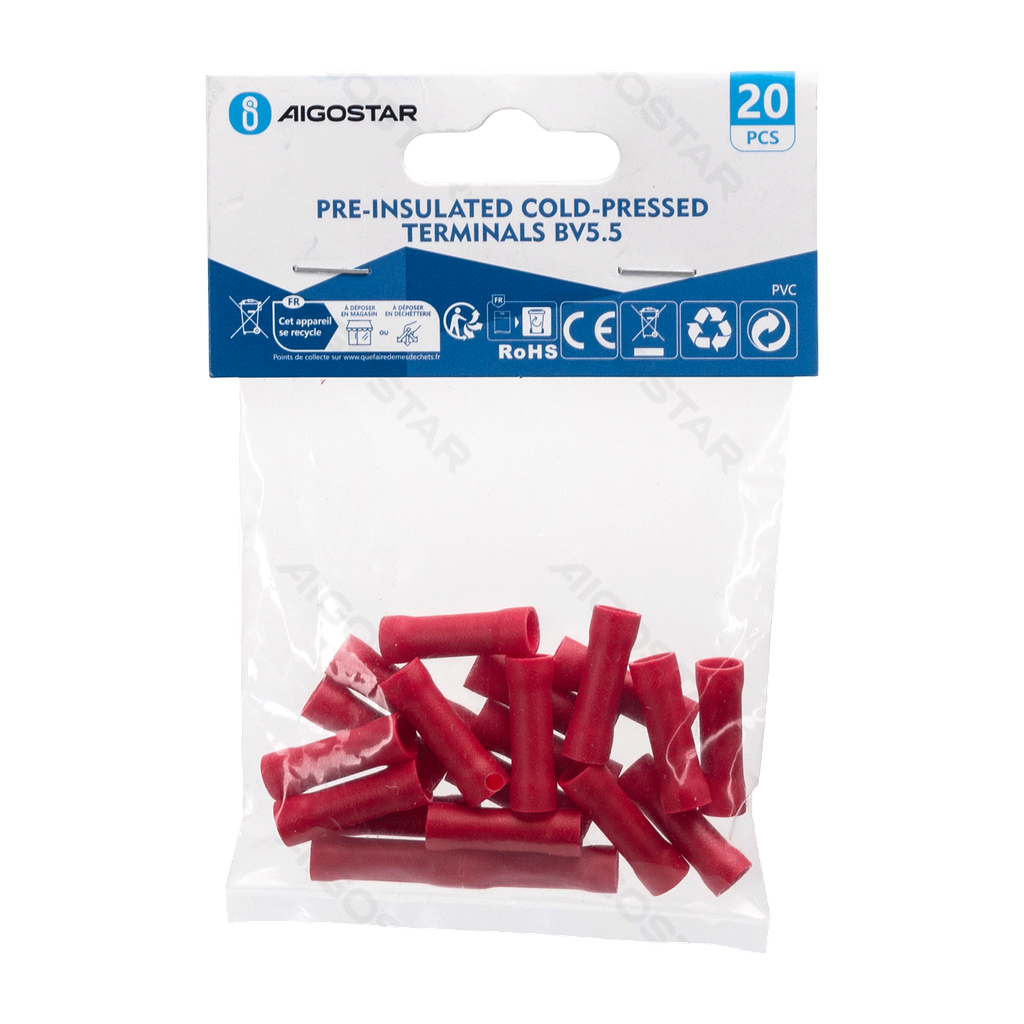 [B20104P5R] Aigostar Voorgeïsoleerde 5 (20 stks) rood
