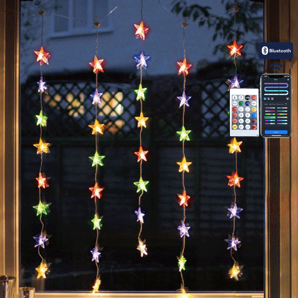 Lichtleistenvorhang mit Sternen und USB RGBIC 1m