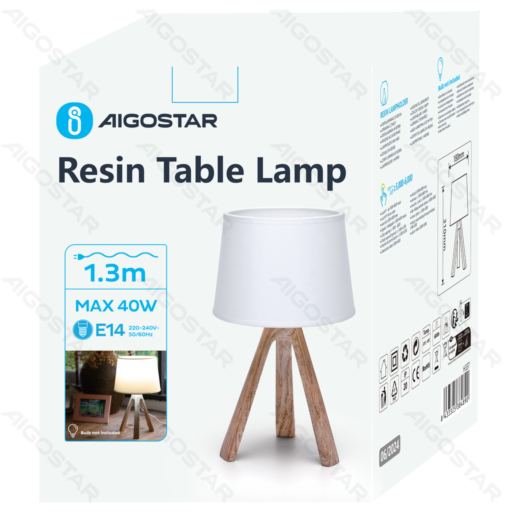 Aigostar LED tafellamp Max.40W E14 Resin