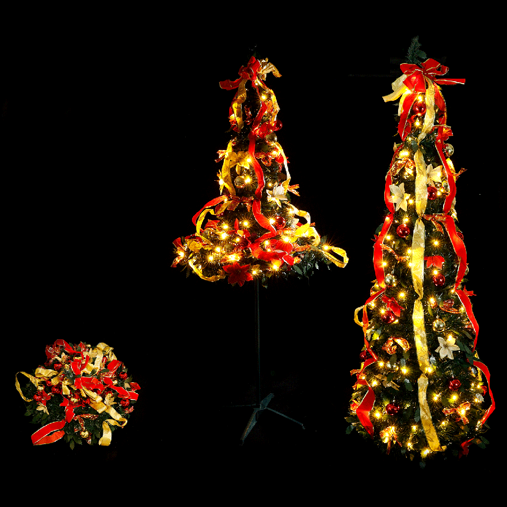 [B10303ABAA] Aigostar Opvouwbare kerstboom roodgouden decoraties warm wit 1,2m IP44 Binnen/Buiten