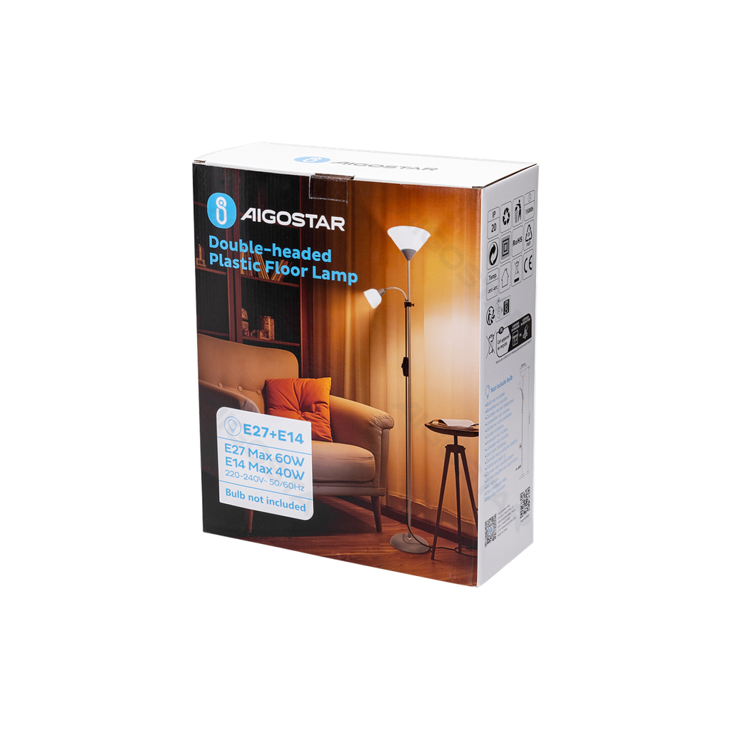 [B10306P41] Zweiköpfige Stehleuchte E14+E27 ohne Leuchtmittel