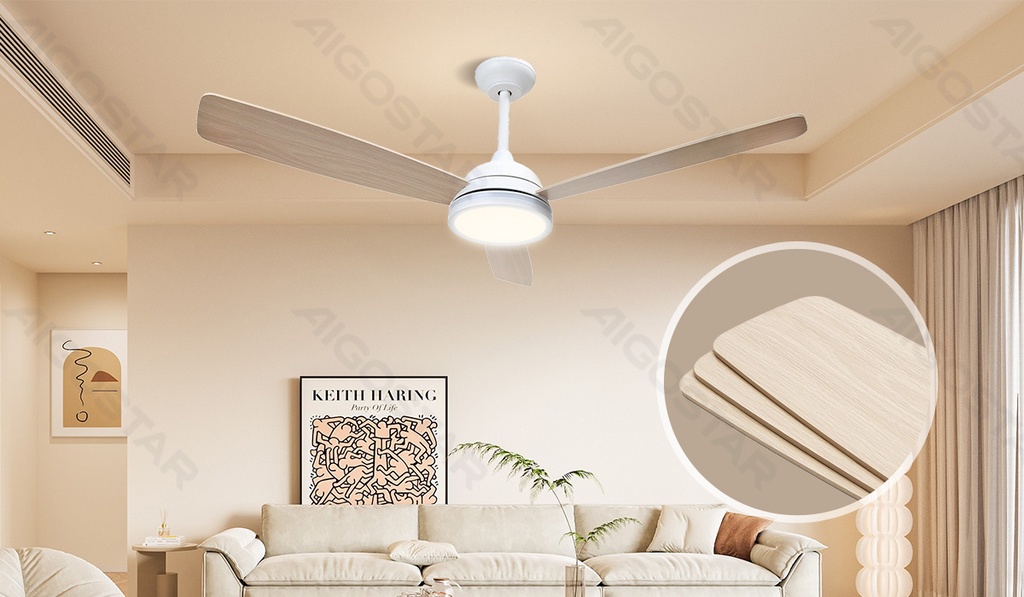 [B103133JY] Plafondventilator met lamp 52 inch 3 bladen 6 snelheden wit