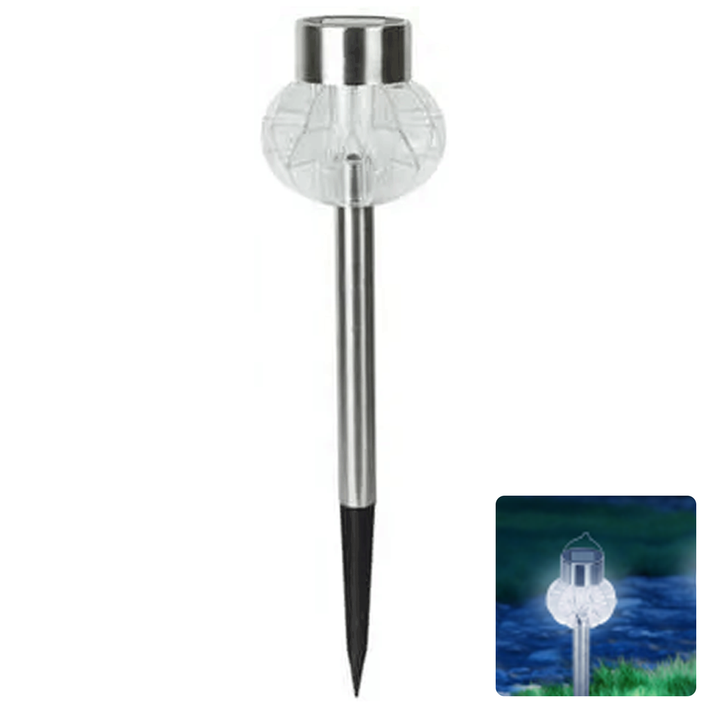 [B10201OK2] Lampe solaire LED pour pelouse avec ampoule en acier inoxydable en forme de fleur 6500K