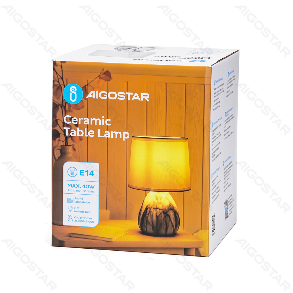 Table Lamp Ceramic Marble Gray with Fabric Lampshade (without light source) E14