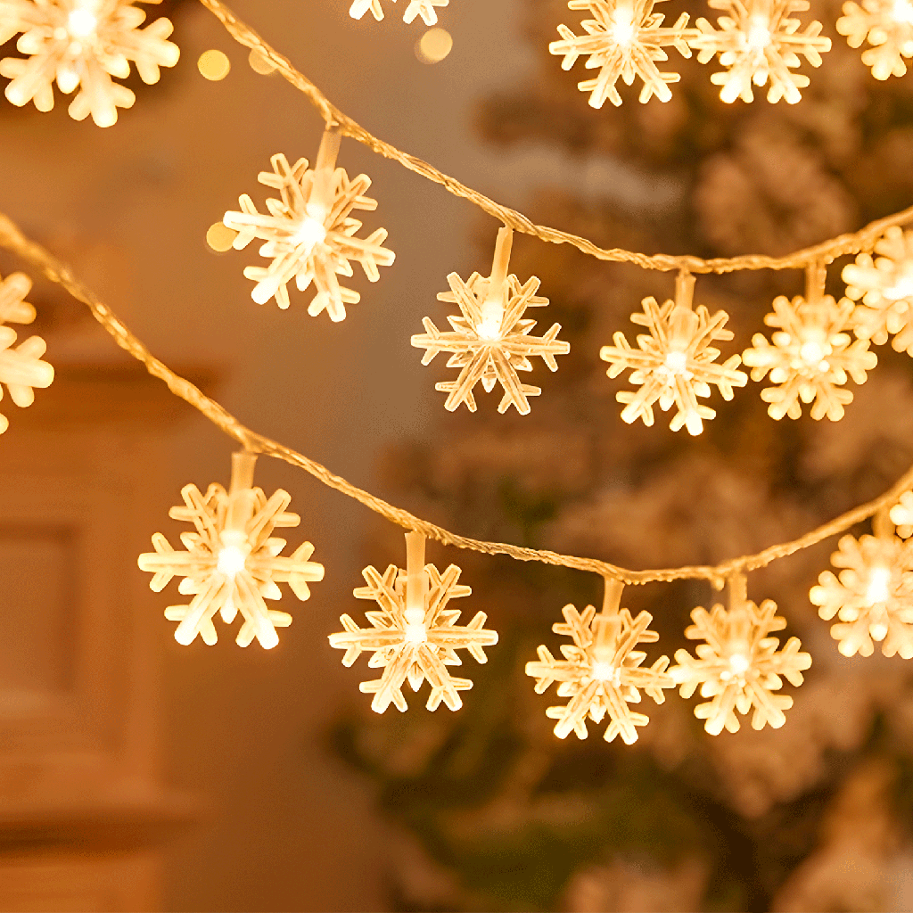 [B10303Q76] 3AA-Batterie-Lichterkette - Holzanhänger Schneeflocke, Warmes Weiß, 3m ,IP20 Innenbereich