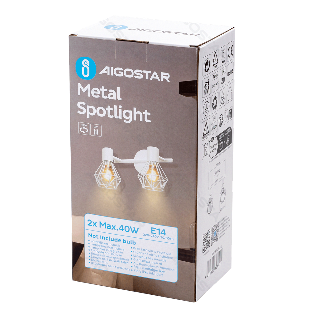 [B10307QE6] Metalen spot met verstelbare hoek en 2 schakelaars