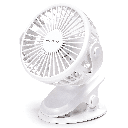 Ventilateur portable à pince 6 pouces, 5 pales, 3 vitesses, 1500mAh, blanc