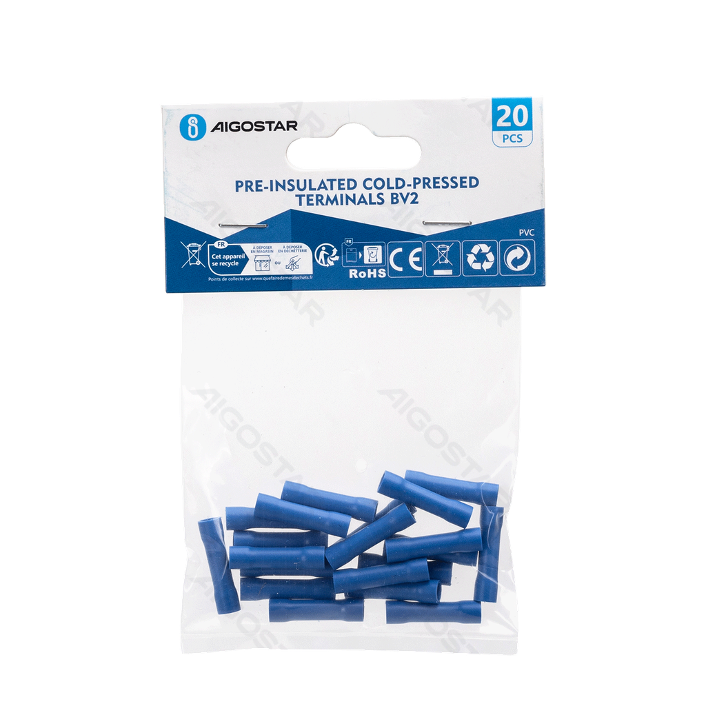 Pre-insulated cold-pressed terminals BV2 (20 pcs), blue