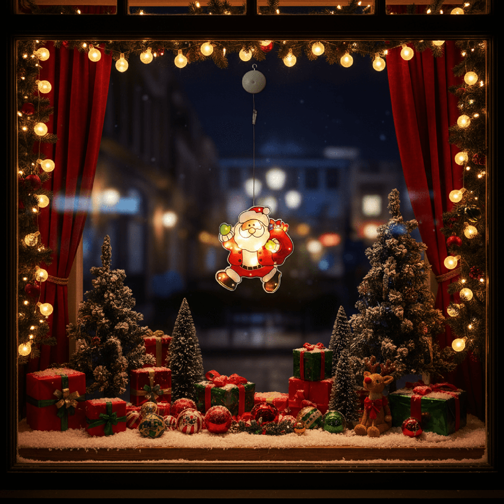 [B10303K60] Petit pendentif en forme de Père Noël fonctionnant sur piles avec ventouse Blanc chaud IP20 Intérieur