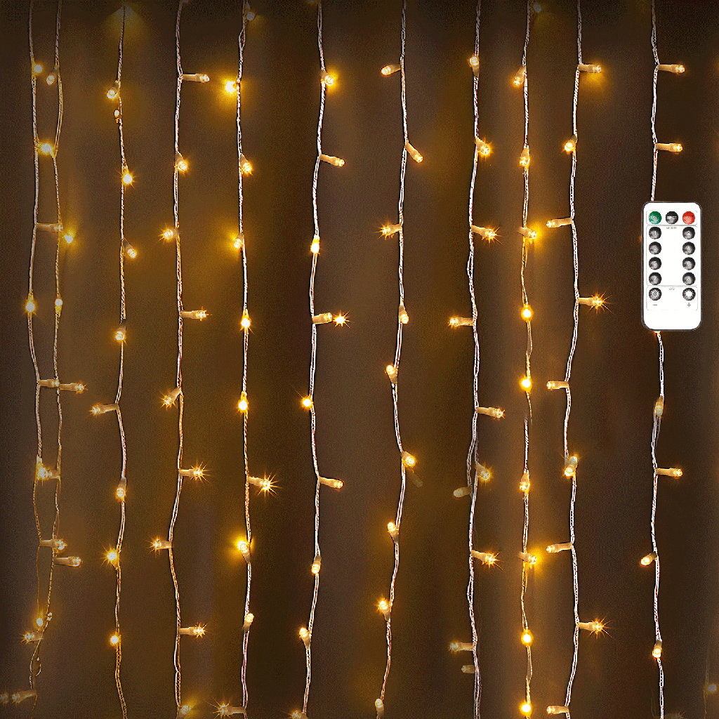 [B103031XJ] Aigostar String light USB Copper wire Curtain Silver-Cable Warm light 3M+3M*3M