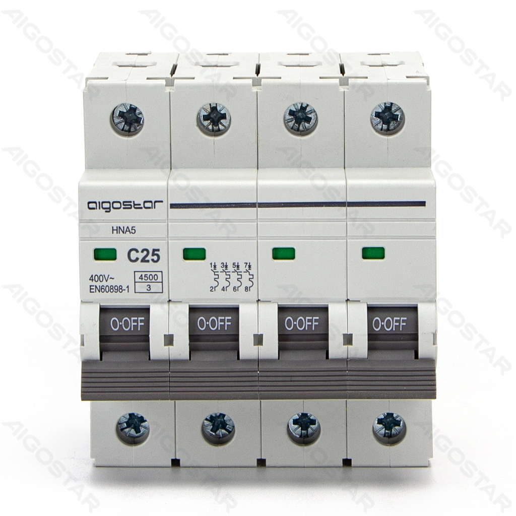 [B20201QEK] Aigostar Miniatuur stroomonderbreker 4P 25A C CURVE Grijs