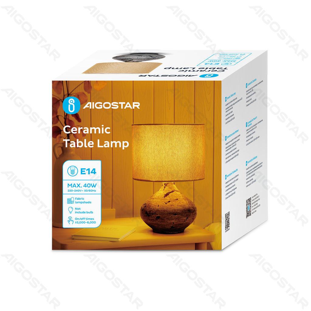 Aigostar Tafellamp Keramiek Bruin/grijs met stoffen lampenkap (zonder lichtbron) E14