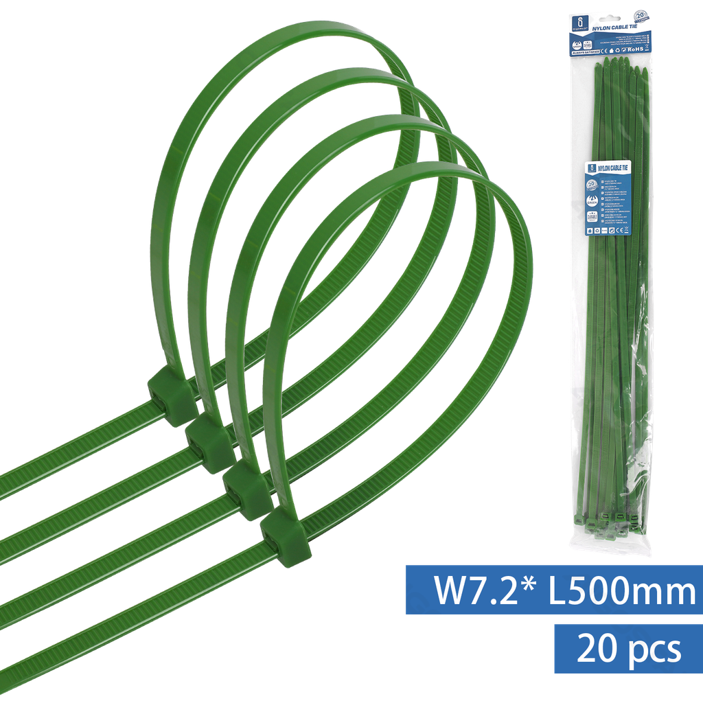Nylon Cable Ties (20 pcs) W7.2*L500mm Green