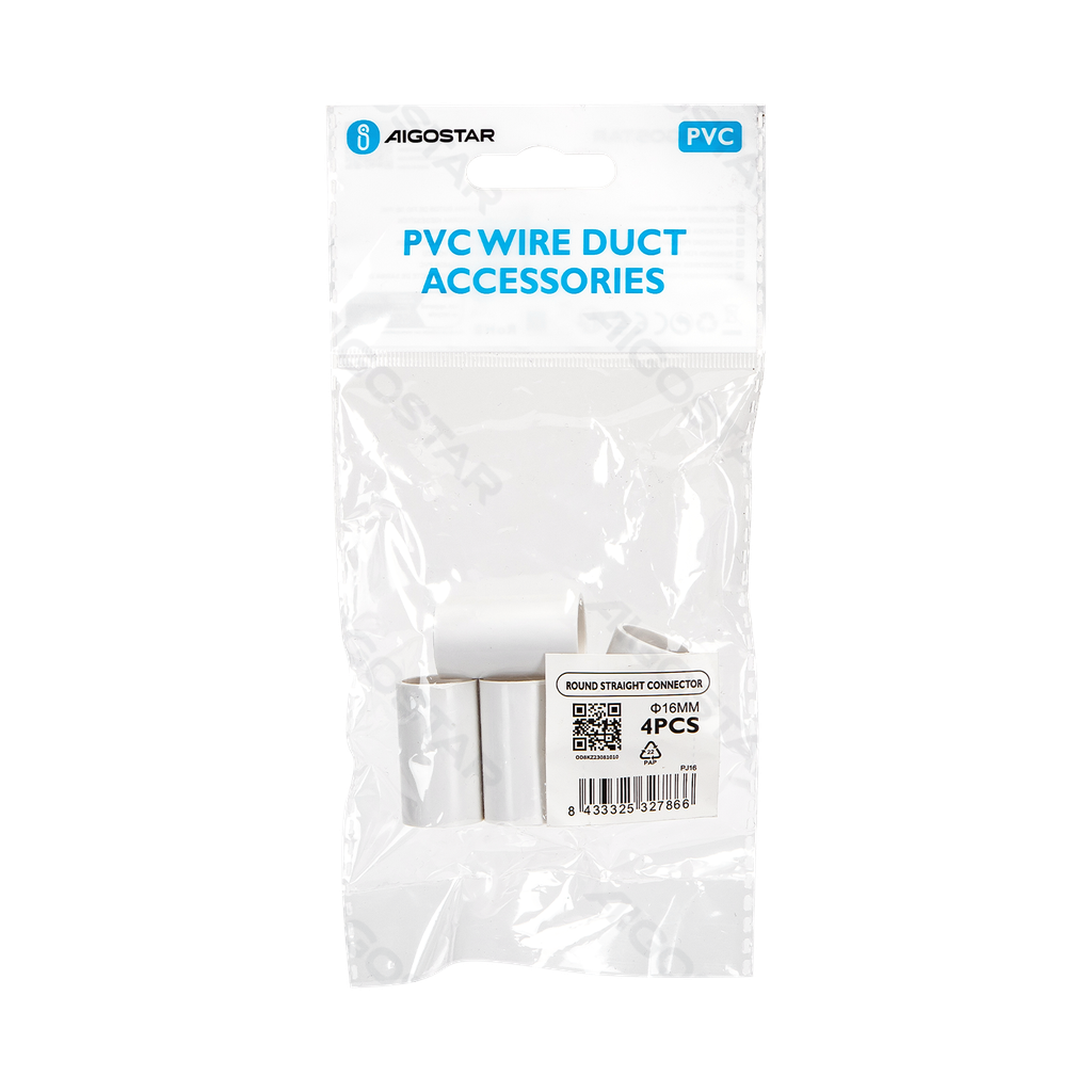 Aigostar PVC Rond Draadkanaal Connector Wit 16mm 4ST