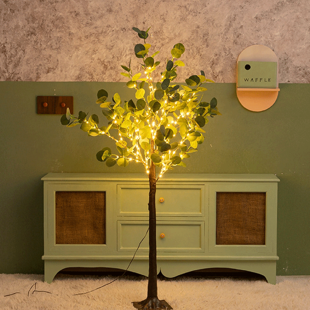 Aigostar Namaakplanten op zonne-energie boom eucalyptusblad 2m+H1,2m 150LED