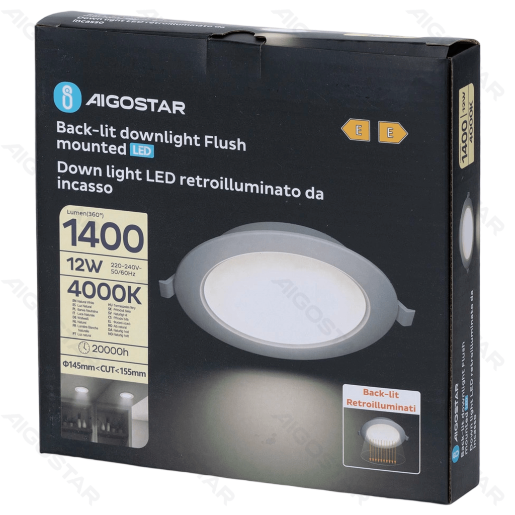 [B10405B0V] Aigostar E6 LED Inbouw Downlight Rond 12W Natuurlijk Licht