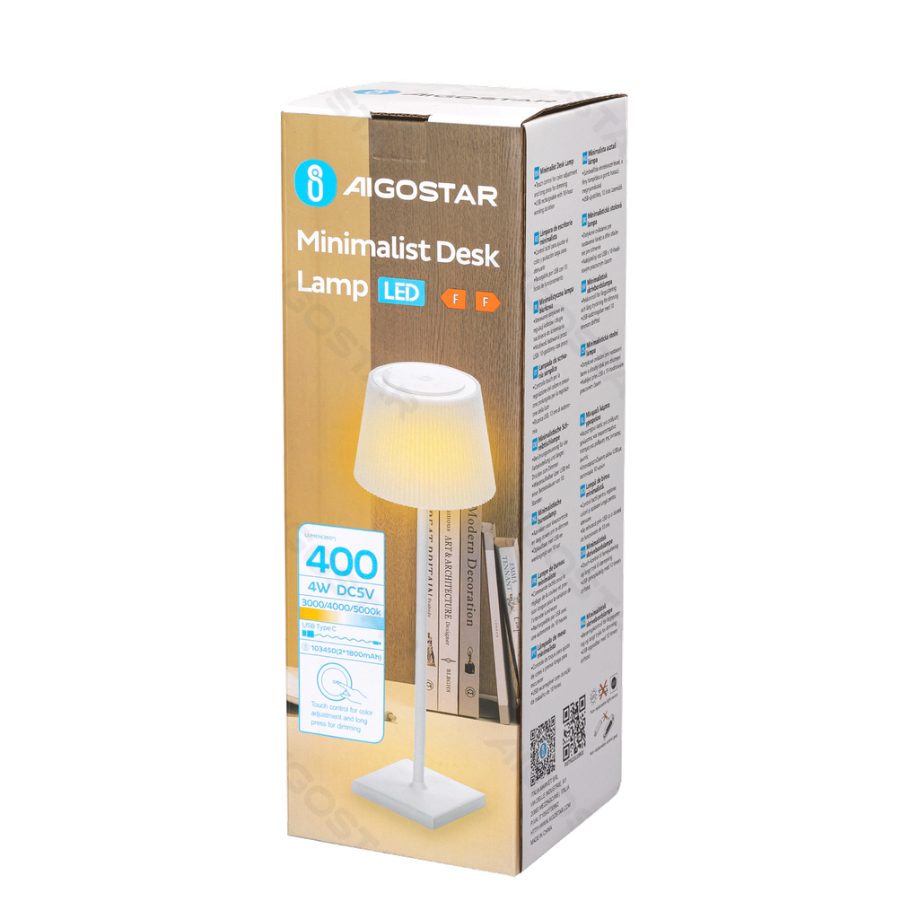 Aigostar Oplaadbare bureaulamp 4W CCT dimbaar met aanraking en verandert van kleur