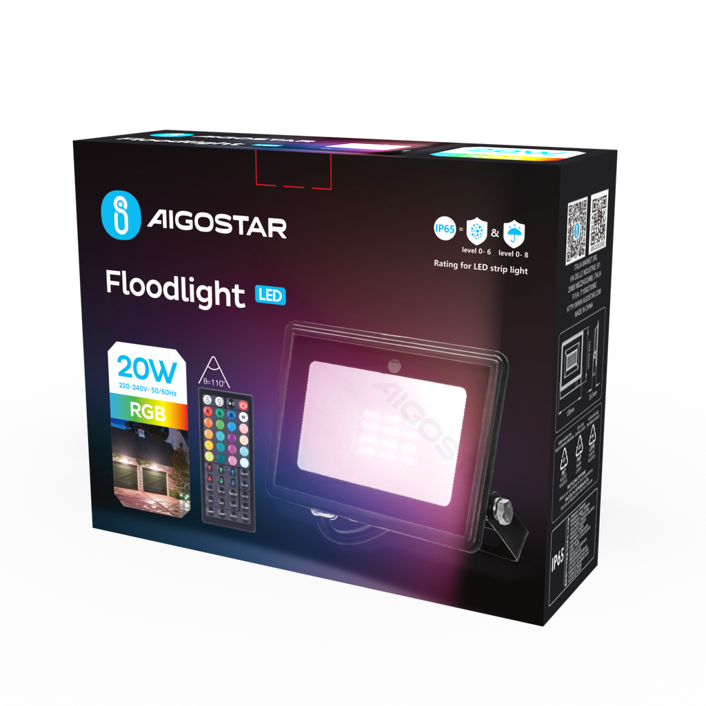[B10202J85] Aigostar LED floodlight 20W RGB IP65