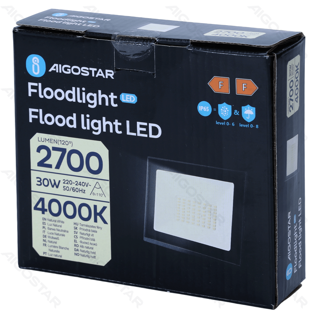 [B10202AAIQ] Aigostar LED Flood light Glass shade Black 30W 4000K 22.5cm