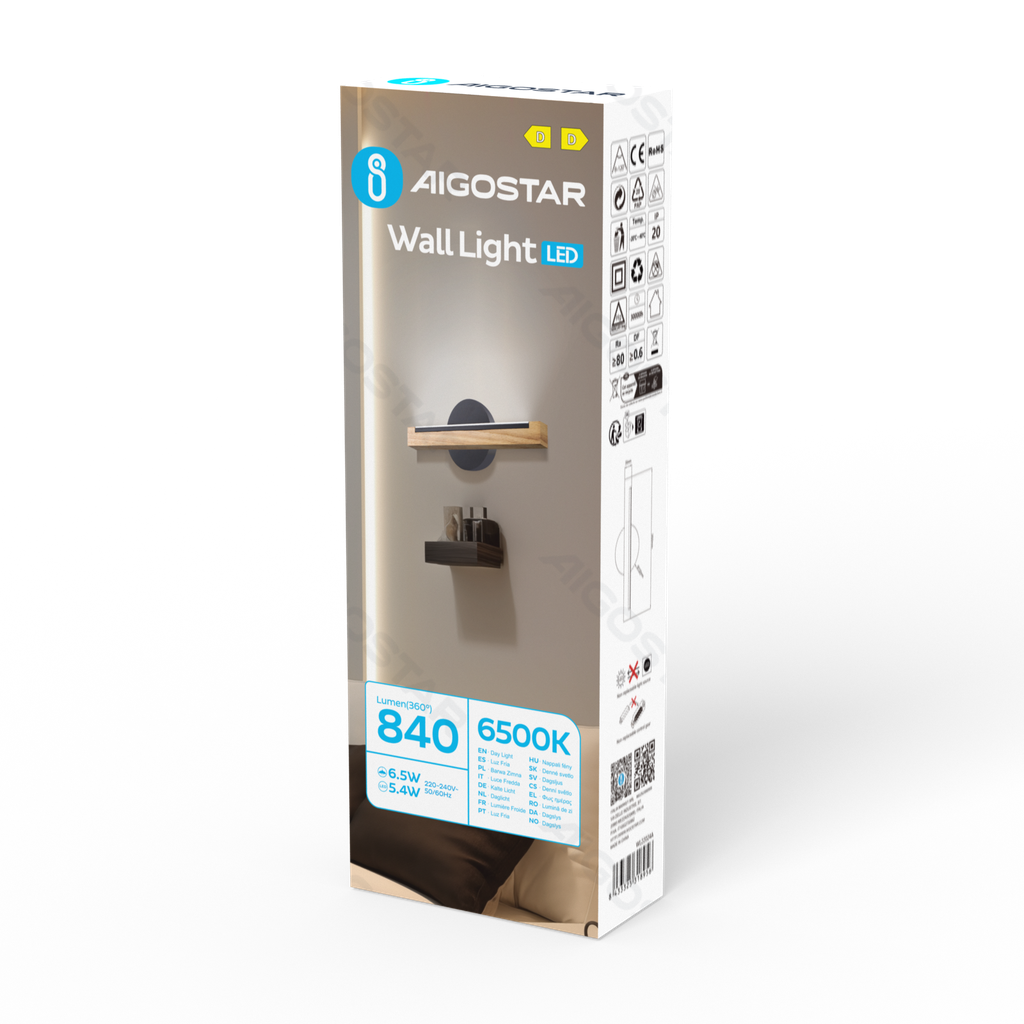 [B10304N81] Applique LED en bois et métal 6,5W 6500K