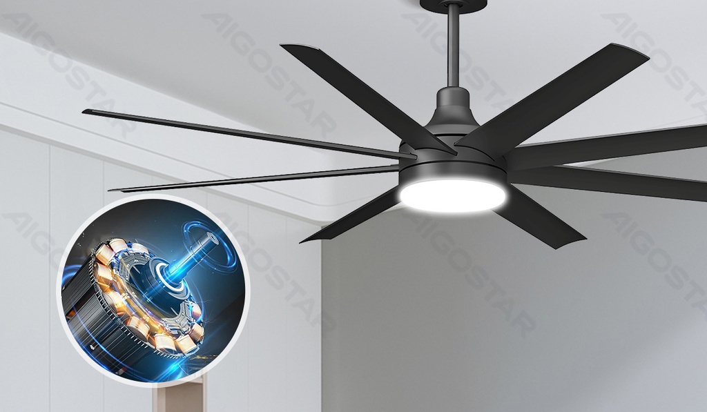 [B103133K2] Deckenventilator mit Lampe 65 Zoll 8 Flügel 6 Geschwindigkeiten schwarz