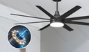Ceiling fan with lamp 65 inches 8 blades 6 speeds black