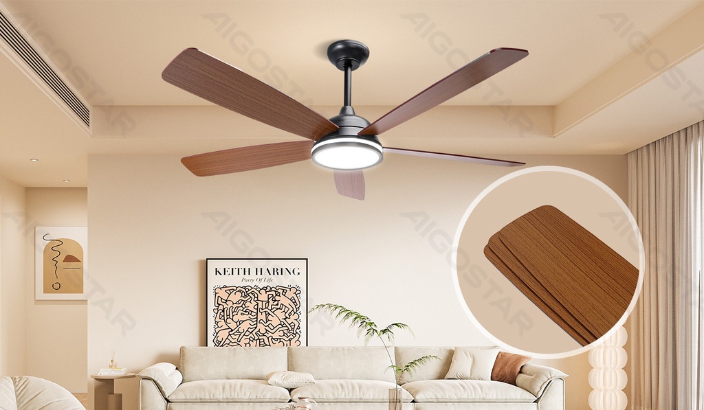 Ceiling fan with lamp 52 inch 5 blades 6 speeds black
