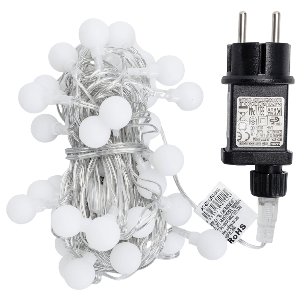 Lichtleiste mit milchig weißen Glühbirnen und Niederspannung Warmweiß 5m IP44 Indoor/Outdoor