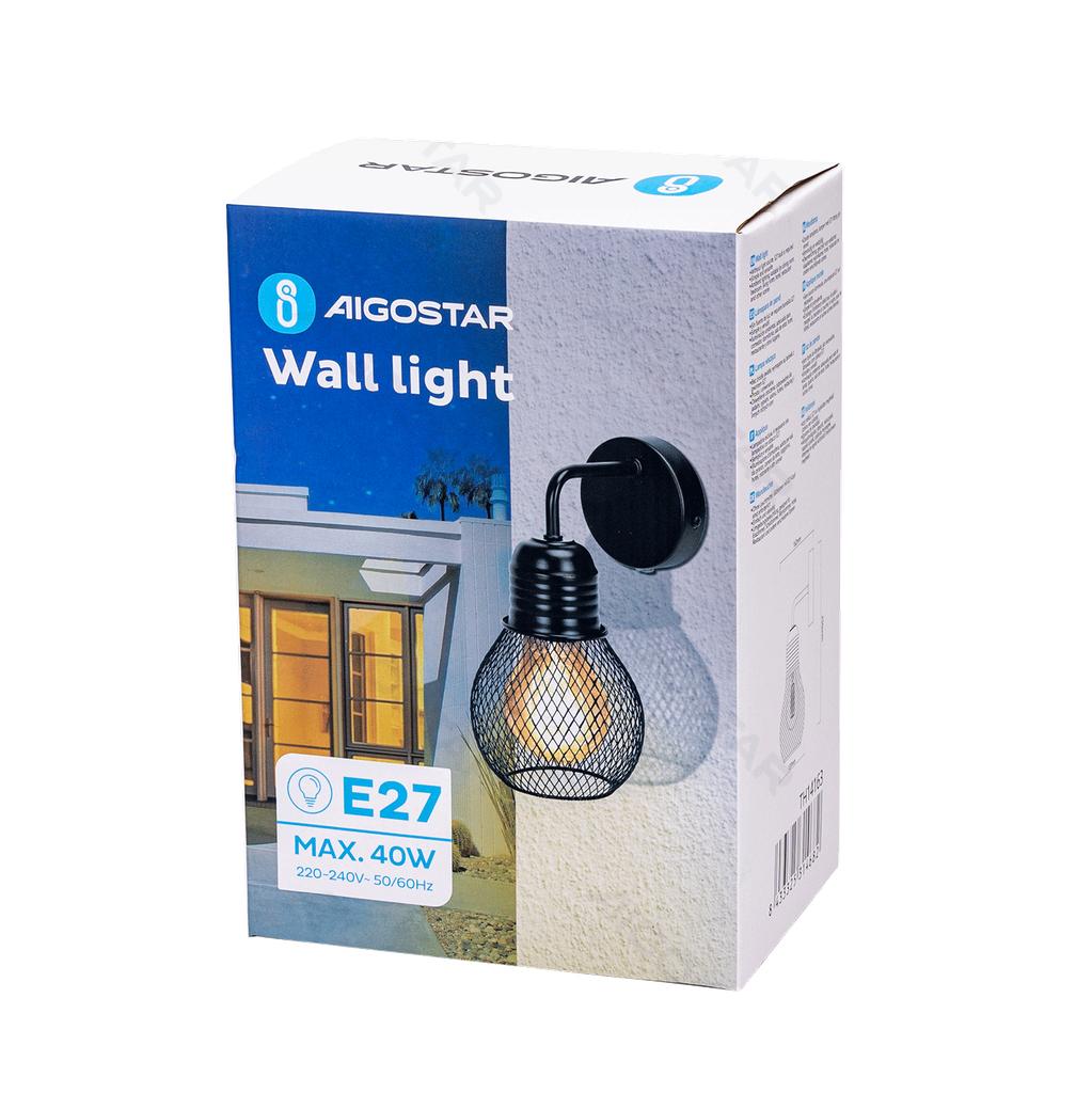 [B10305MO3] Metalen wandlamp zwart (zonder lichtbron) E27