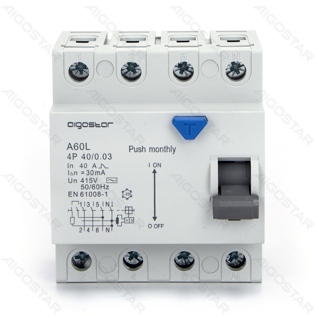 Aigostar Aardlekschakelaar 4P 40A 30mA AC Grijs