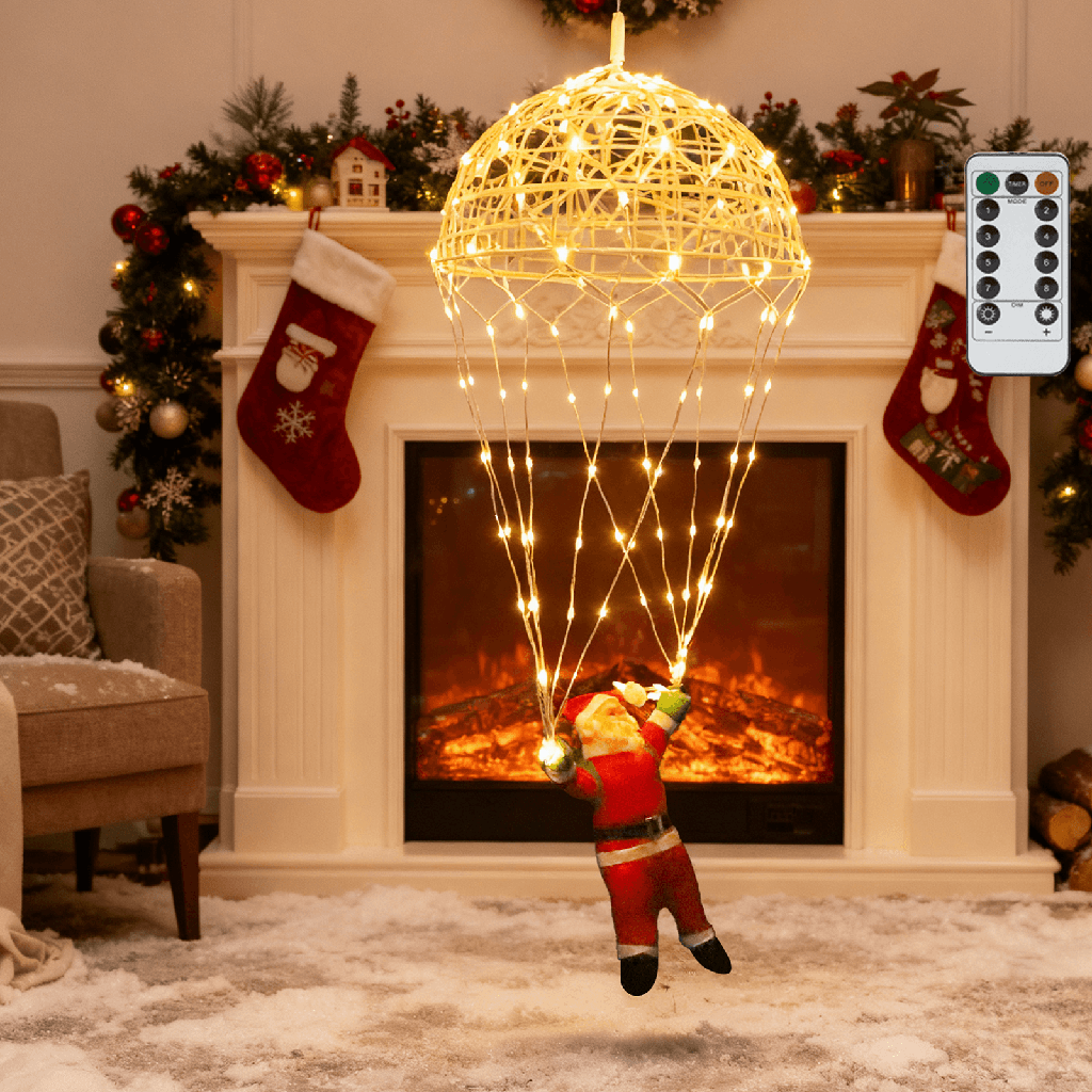 Aigostar 4AA Batterij Lichtsnoer Kerstman Parachute Warm Wit IP44 Binnen/Buiten