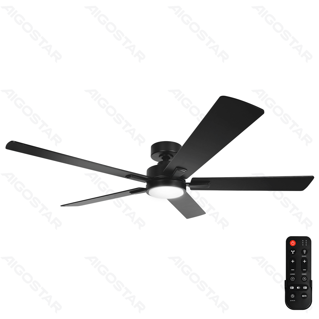 [B103133K0] Ventilateur de plafond avec lampe 52 pouces 5 pales 6 vitesses noir