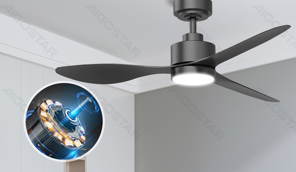 [B103133JV] Ventilateur de plafond avec lampe 52 pouces 3 pales 6 vitesses noir