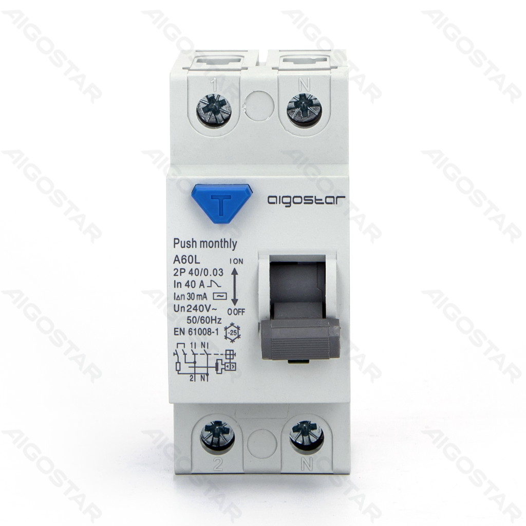[B20201QEP] Aigostar Aardlekschakelaar 2P 40A 30mA AC Grijs