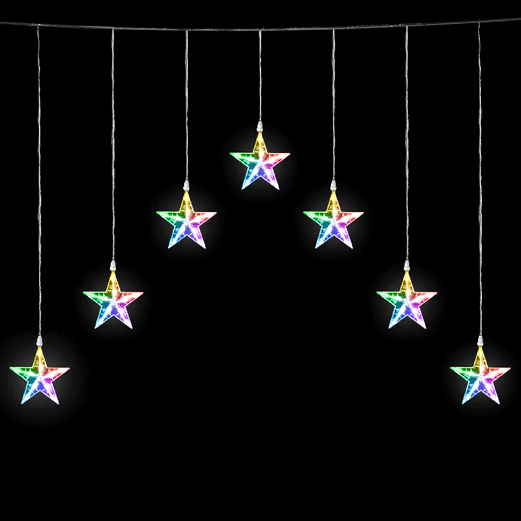[B10303ABGE] Laagspanning Gordijn Omgekeerde V Platte Lichtslinger Ster RGBY 1.2*B1m 7 strips IP44 Binnen/Buiten