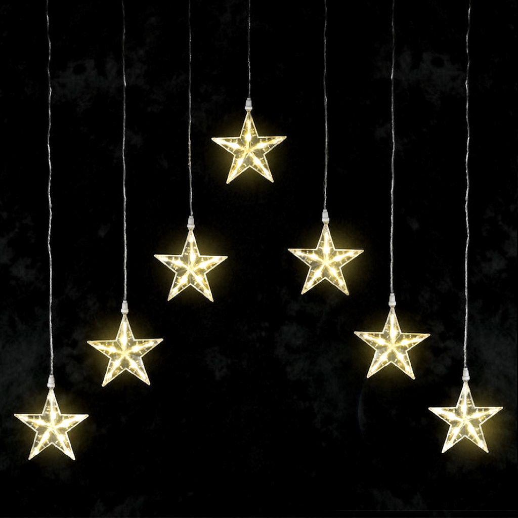 Laagspanning Gordijn Omgekeerde V Platte Lichtslinger Ster Warm Wit 1.2*B1m 7 strips IP44 Binnen/Buiten